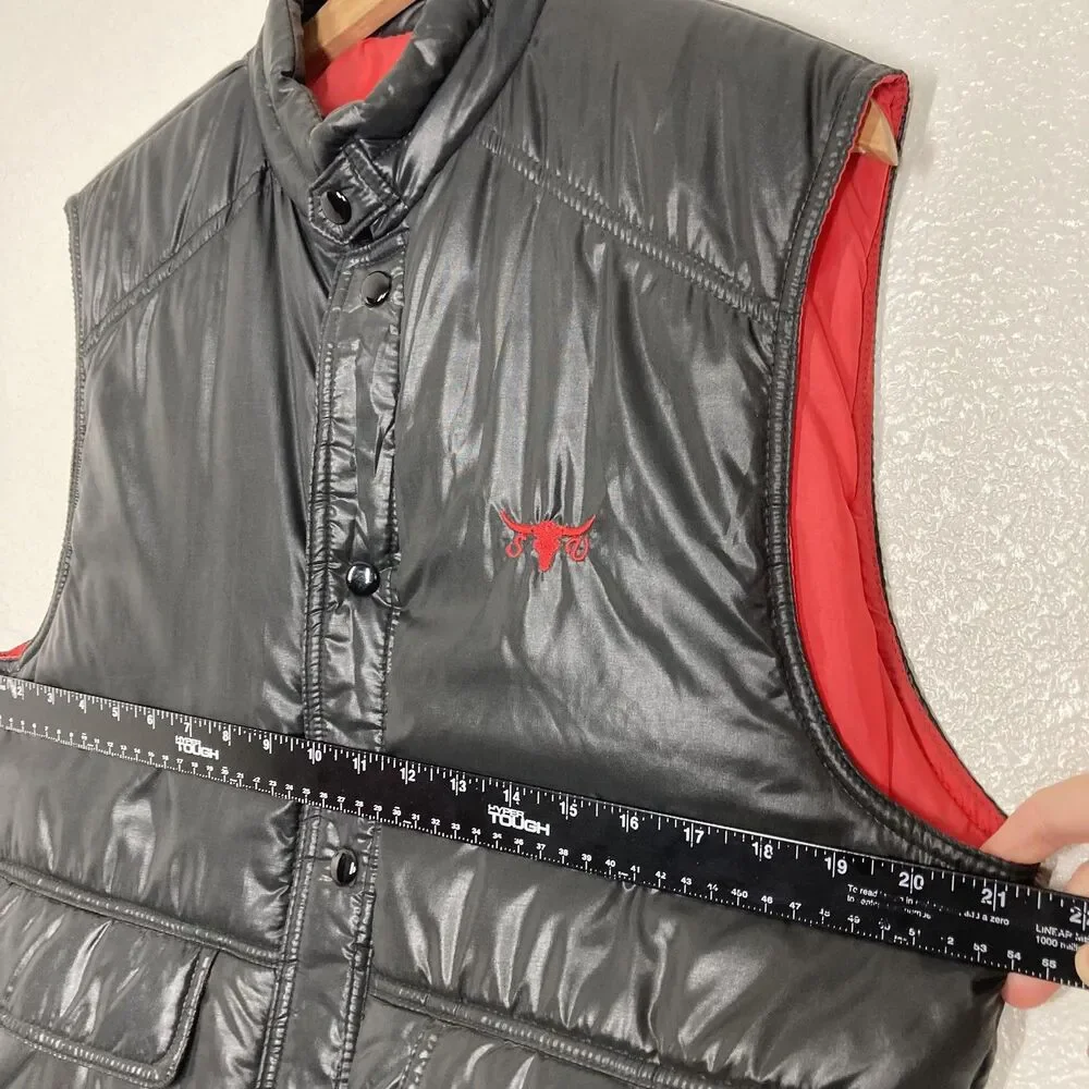 Sergio Valente Vest Mens Large Black Puffer Quilted Dragon Back Embroidered